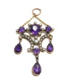 An antique 9ct gold amethyst & pearl pendant measures approx : 43 x 30 mm Approx. 6.0 grams. missing