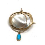 Antique art nouveau 15ct gold murrle Bennett pearl & turquoise pendant measures approx 3.4cm drop