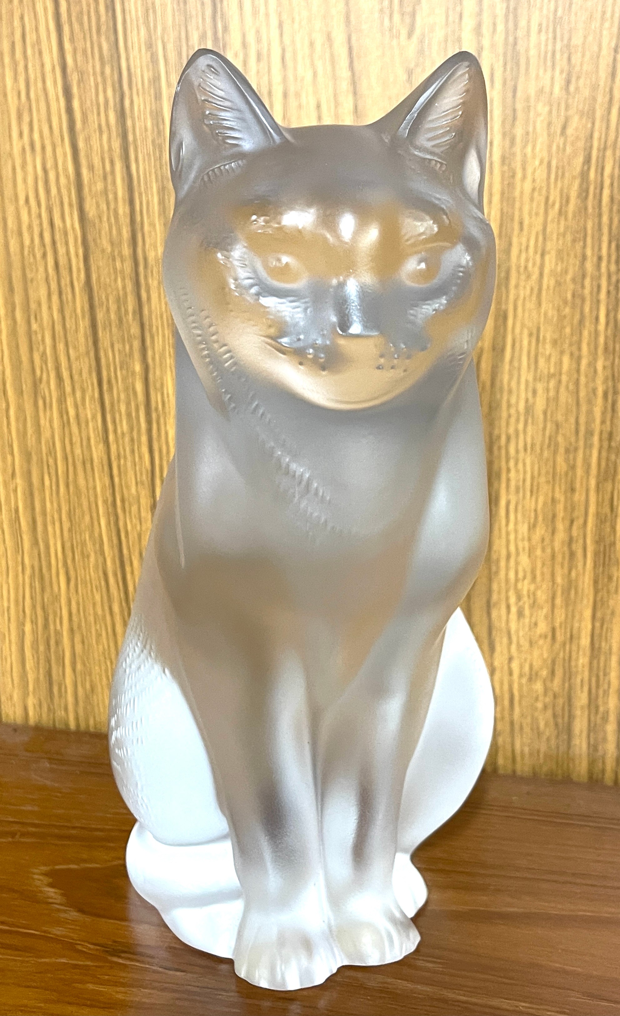 Lalique Crystal Cat Sitting 11603, sculptured figure of a sitting cat, executed in frosted