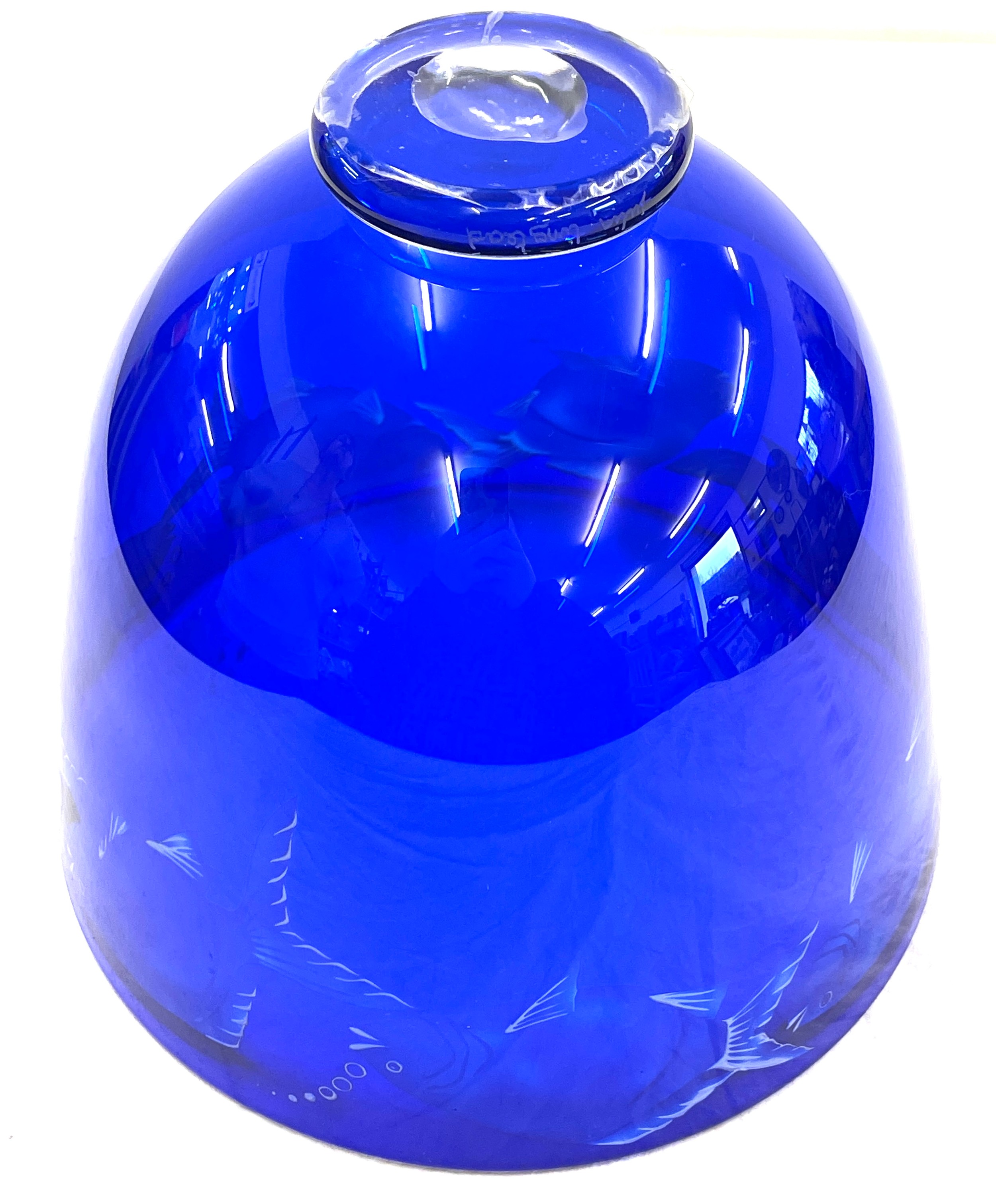 Julia Linstead cobalt blue glass Goldfish bowl, good overall condition, approximate measurement: - Image 5 of 8