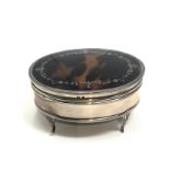 Antique silver & tortoiseshell jewellery box measures approx 9cm by 6cm height 4.5cm age related