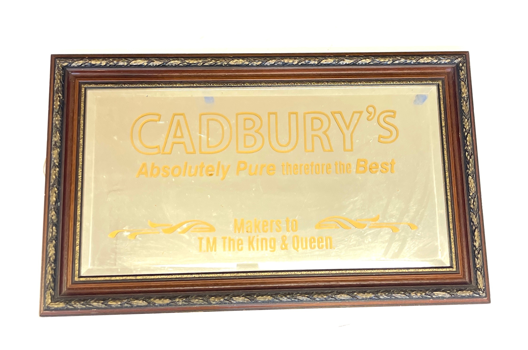 Framed advertising mirror, Cadburys absolutely pure therefore the best, Makers to the TM The King
