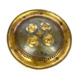 Fine small Indian shield inlaid with gold and silver, approximate diameter 9.5 inches