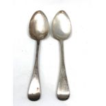 Pair of georgian silver serving spoons measure approx 9ins long weight 142g