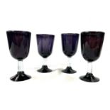 Set of 4 Victorian Hand blown Amethyst goblets with stiations