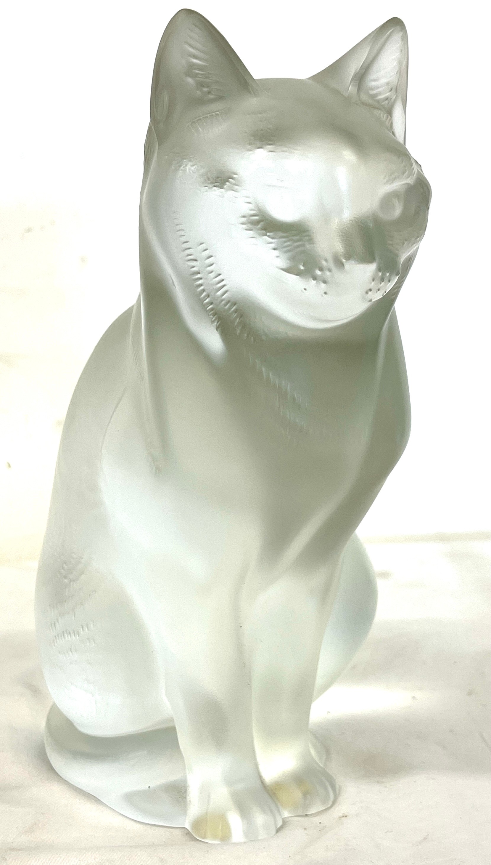 Lalique Crystal Cat Sitting 11603, sculptured figure of a sitting cat, executed in frosted - Image 10 of 10