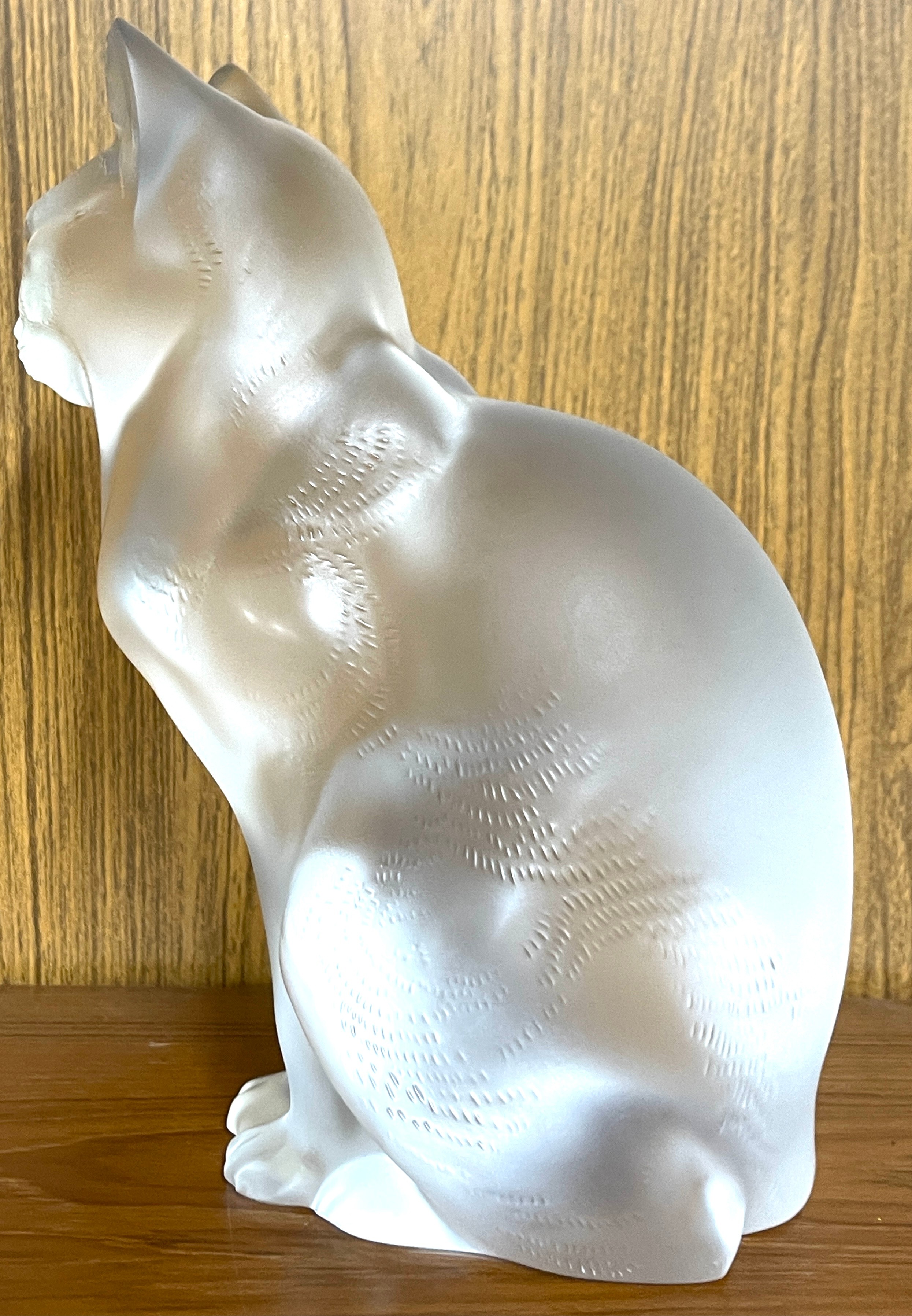 Lalique Crystal Cat Sitting 11603, sculptured figure of a sitting cat, executed in frosted - Image 5 of 10