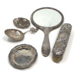 Selection of silver items inc silver back mirror 2 pin trays etc