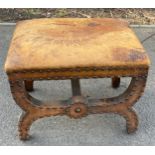 Victorian leather top stool, crossbanded