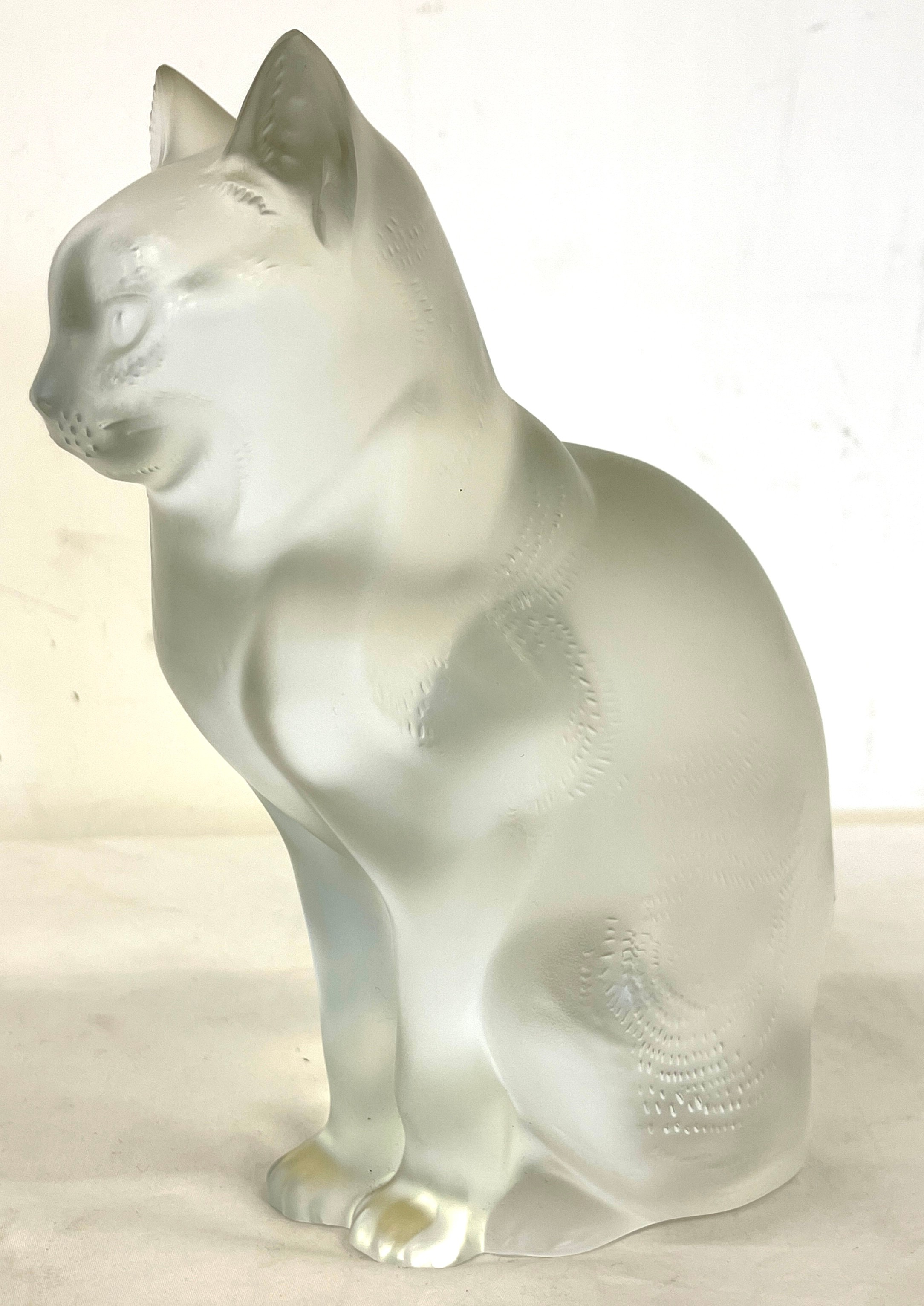 Lalique Crystal Cat Sitting 11603, sculptured figure of a sitting cat, executed in frosted - Image 9 of 10