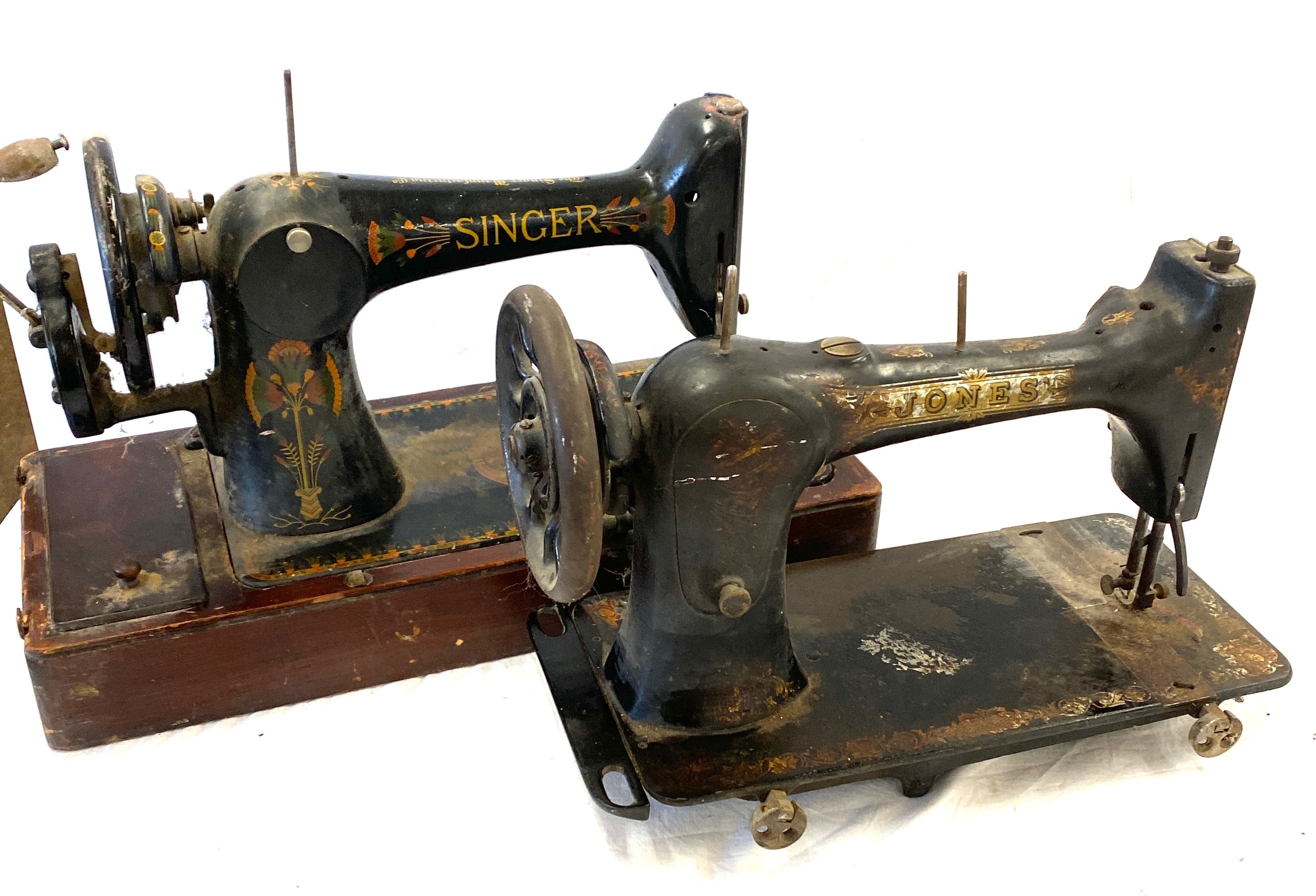 2 vintage sewing machines includes Jones and Singer, for spares or repairs