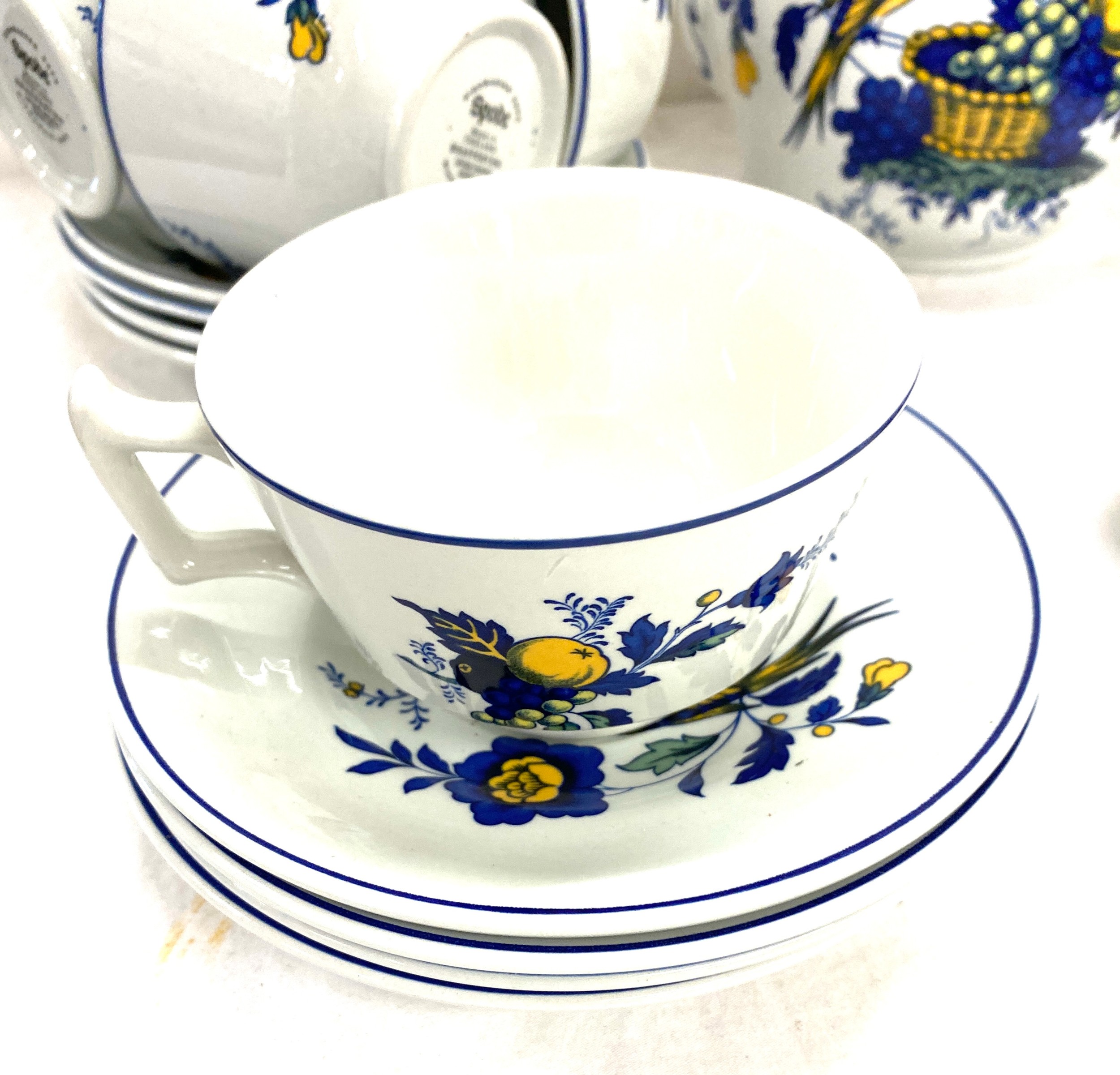 Spode Blue Bird s3274 c1838 - 12 cups 12 saucers 12 sandwich plates, milk jug, coffee pot - Image 2 of 5