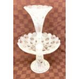 3 Piece cut glass epergne height approx 15" tall by 9" diameter
