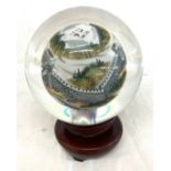 Hand painted Beijing glass globe on a rotating wooden base height