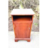 Mahogany inlaid 1 door pot cupboard, with glass top, approximate measurements: Height 26.5 inches,