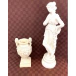 Resin lady figure and vase lady measures 25" tall