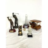 Selection of golf memorabilia to include trophies etc