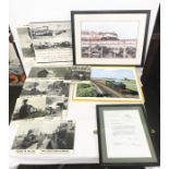 Large selection of train memorabilia includes records, train photographs, framed print etc