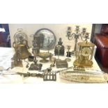 Selection of metal work includes miners lamp, clock etc