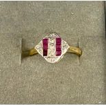 18ct Gold Art Deco style ruby and diamond ring gross weight approx 3g