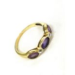 Vintage 9ct gold and diamond amethyst ring, no hallmarks