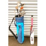 Kookaburra cricket bat, selection of golf clubs and bag to include Callaway etc