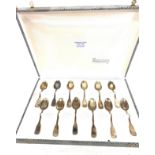 Cased set of 12 hallmarked silver continental spoons weight approx 134g