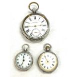 Silver gents H.Samuel pocket watch working order, 2 ladies silver fob watches (untested)