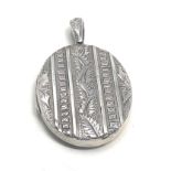 Antique victorian silver engraved foliate locket measures approx 6cm drop by 3.7cm wide