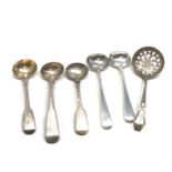 Selection of silver spoons includes shifter spoon & mustard spoons 61g