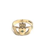 9ct gold vintage emerald set claddagh ring split shank