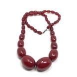 Antique cherry bakelite barrel bead necklace with internal streaking (83g)