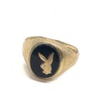 9ct gold vintage onyx playboy bunny signet ring (2.6g)