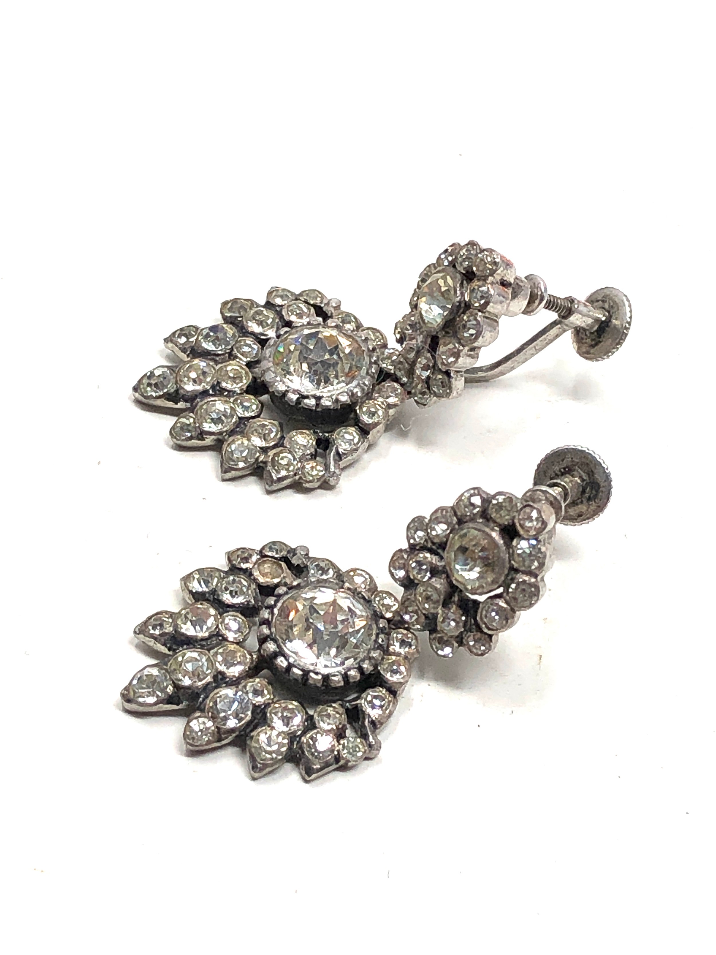 Antique silver foiled paste cluster earrings measure approx 3.4cm drop - Image 2 of 3
