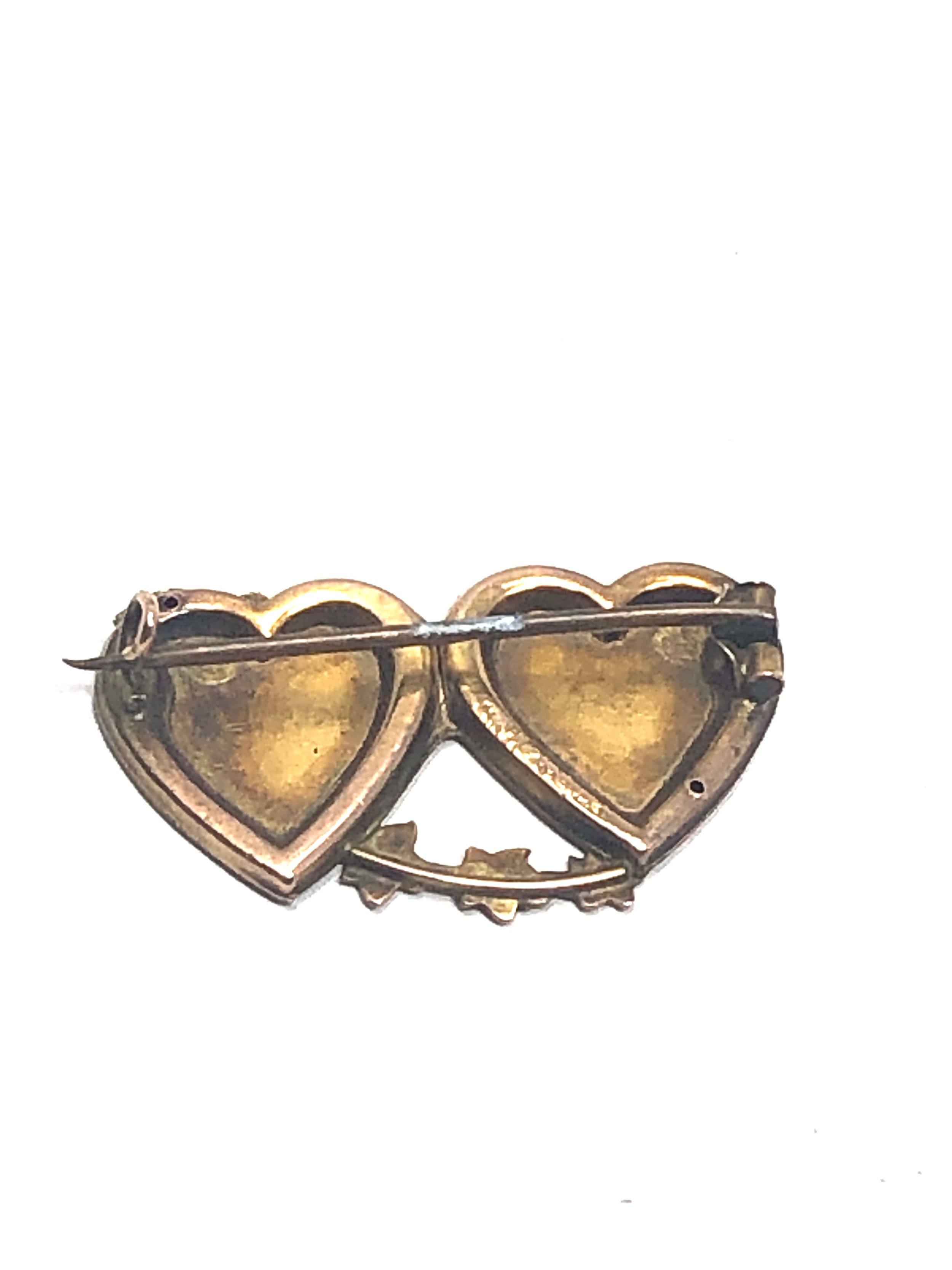 Antique 9ct gold joined hearts mizpah brooch measures approx 2.9cm wide - Image 3 of 3