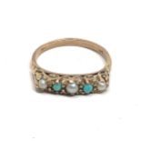 9ct gold vintage pearl & turquoise dress ring (1.3g)