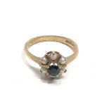 9ct gold sapphire & pearl dress ring (2.7g)