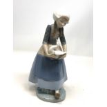 Large lladro dutch girl holding duck figure measures approx 26.5cm high good condition