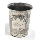 Antique silver beaker measures approx 8cm tall 6.9cm dia