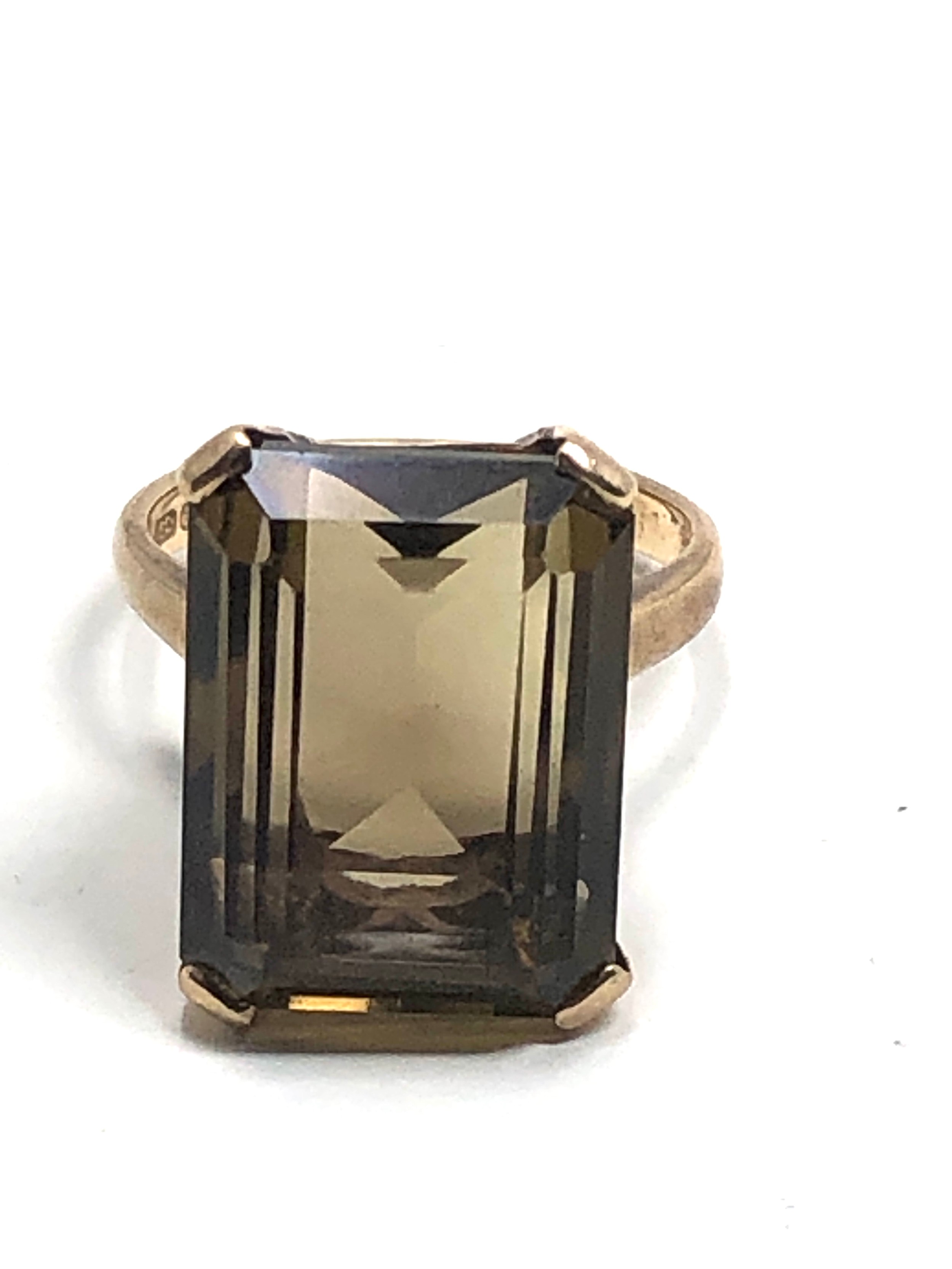 9ct gold vintage smoky quartz cocktail ring (5.7g)