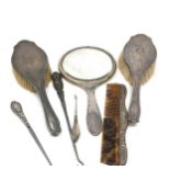 Selection of silver items inc silver brushes ,mirror etc