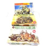 3 Boxed models includes airfix chevrolet, bedford truck no 24, airfix m3a1