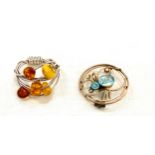 Gold stone set spider brooch, amber set dress ring size o