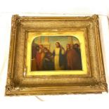 Antique Gilt framed Christ Blessing The Beggar painting of board 19th Century, frame measures