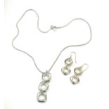 Silver necklace pendant and earring set, stamped 925