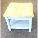 Small pine topped painted occasional table measures approx 18.5" tall 21" squared