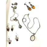 Selection of vintage and later silver jewellery to include moonstone, amber, all hallmarked etc