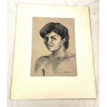 Vintage signed John Poynton Samoa 80 chalk drawing measures approx19" tall by 15" wide