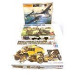 3 Boxed models includes airfix dodge command car, matchbox pk-604 handley page, tamiya british