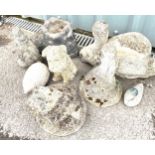 Selection of 8 concrete garden ornaments